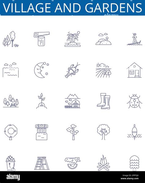 Village And Gardens Line Icons Signs Set Design Collection Of Village