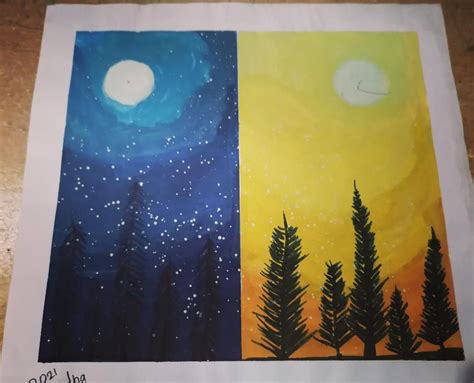 Easy Day and night drawing | Night art, Painting, Night painting