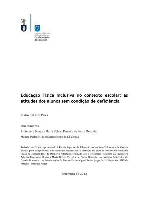 PDF Educação Física Inclusiva no contexto escolar as atitudes