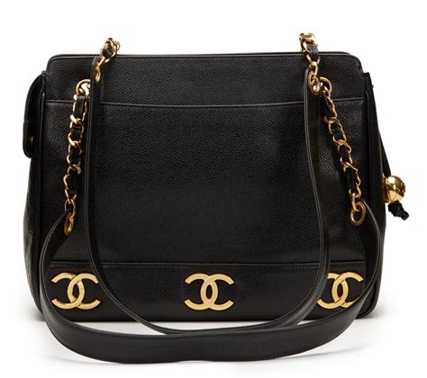 Chanel Black Caviar Leather Vintage Logo Trim Shoulder Bag Hb1148 Ebay