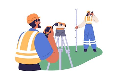 Premium Vector Surveyor Engineers Work With Geodetic Equipment