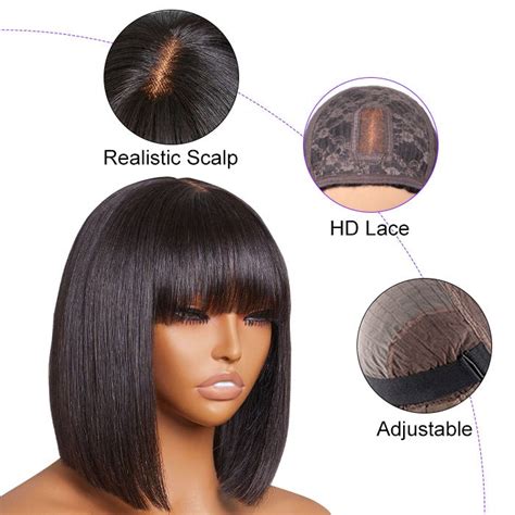 Alibonnie Short Yaki Straight Bob Wigs With Bangs Minimalist Undetecta