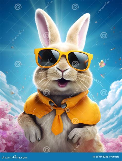 A Happy Smiling And Colorful Easter Bunny Wearing Sunglasses Stock