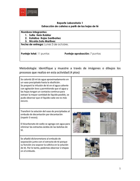 Reporte Laboratorio 1 1 Reporte Laboratorio 1 ExtracciÛn De CafeÌna A