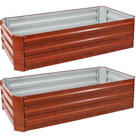 Sunnydaze Decor 48 In Woodgrain Rectangle Galvanized Steel Raised Beds