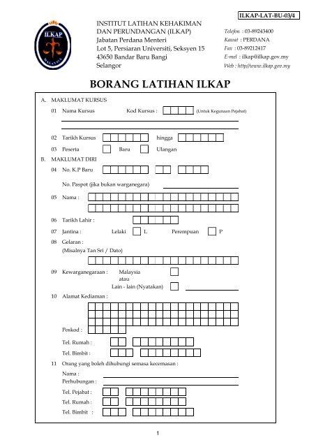 Borang Latihan Ilkap Institut Latihan Kehakiman Dan Perundangan