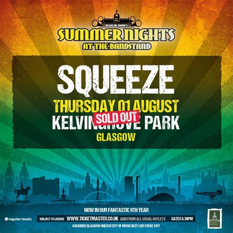 Squeeze - Summer Nights at the Bandstand Glasgow Tickets, Kelvingrove Bandstand, Glasgow, August ...