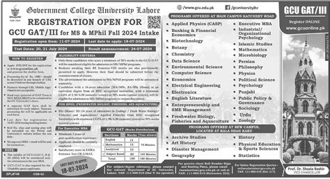 GCU Lahore Admissions 2025 Government College University Lahore