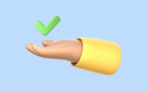 Premium Vector 3d Cartoon Hand Holding Green Check Mark Icon Hand