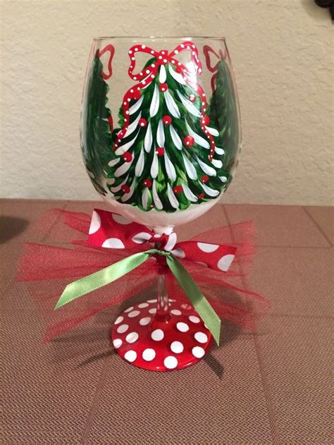 Christmas Tree Wine Glass Etsy Christmas Wine Glasses Painted Wine Glasses Christmas Wine