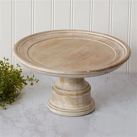 Whitewash Wood Pedestal Cake Stand Antique Farmhouse