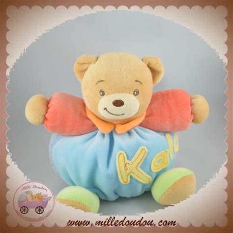 KALOO SOS DOUDOU OURS BEIGE BOULE VELOURS BLEU CLAIR ORANGE Boutique