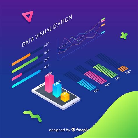 Isometric Data Visualization Elements Background Free Vector