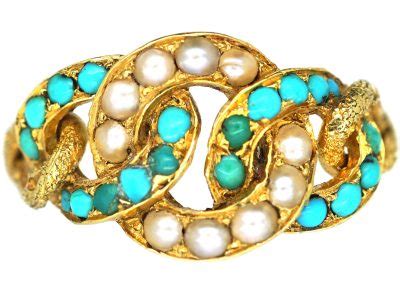 Georgian 15ct Gold Turquoise Natural Split Pearl Ring 171H The