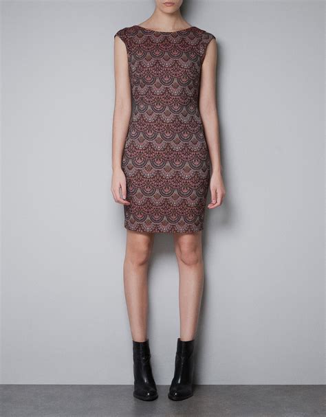 Zara Jacquard Dress in Purple | Lyst