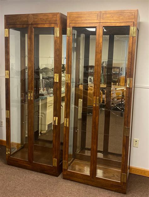 1980s Henredon Scene One Campaign Wood And Glass Display Cabinets Pair At 1stdibs