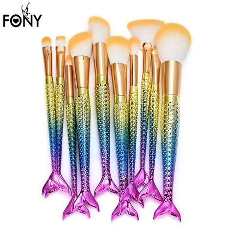 FONY Professional 10pcs Fish Scale Cosmetic Makeup Brushes Mermaid Set