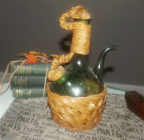 Mid Century Italian Fiasco Green Glass Wine Bottle Decanter With Ice