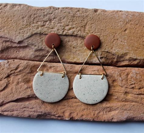 Polymer Clay Earrings Modern Design Dangles Granite Earrings Hoop