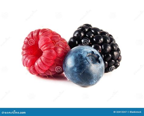 Fresh Blueberry Raspberry And Blackberry Isolated Royalty Free Stock