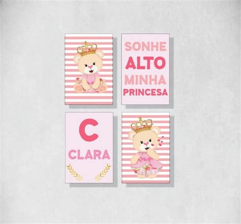 Kit 4 Placas Decorativas Ursa Princesa Em Mdf 30x40cm Elo7