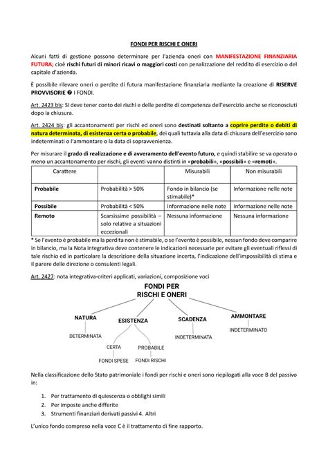 Fondo Per Rischi E Oneri FONDI PER RISCHI E ONERI Alcuni Fatti Di