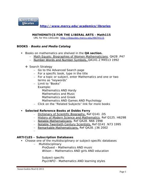 Math 115 Mathematics For The Liberal Arts Mercy College