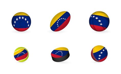 Premium Vector | Sports equipment with flag of venezuela sports icon set