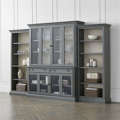 Cameo 4 Piece Modular Grey Glass Door Wall Unit With Open Bookcases