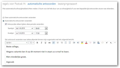 Out Of Office Instellen In OWA 2013 Argeweb