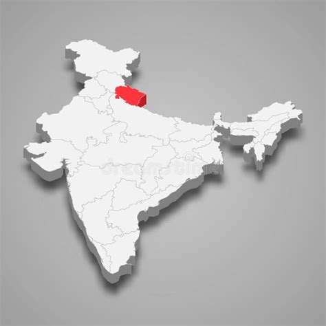 Ubicación Del Estado Uttarakhand Dentro Del Mapa 3d De India Stock de