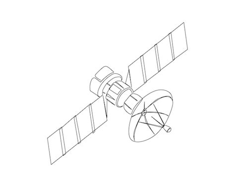 Desenho contínuo de uma linha do satélite espacial Vetor Premium