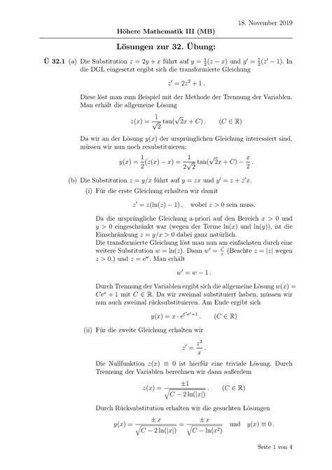 Lösung Übung 5 HM3 Höhere Mathematik III MB Lösungen zur 32 Übung