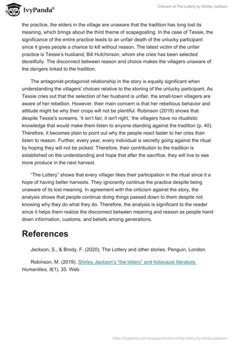 Criticism Of The Lottery By Shirley Jackson 1247 Words Essay Example