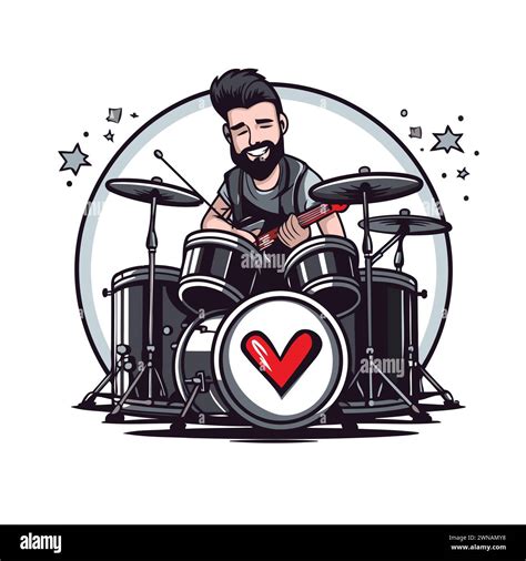 Drummer Playing Drum Set Vector Illustration Of A Man Playing Drum Set