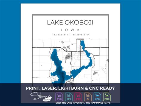 Lake Okoboji Ia Topographical Map Print Ready Wall Decor Multiple