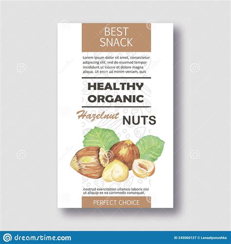 Healthy Hazelnut Nut Vertical Label. Vector Packaging Design. Stock