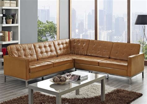 Loft L Shaped Sectional Sofa In Tan Leather By Modway