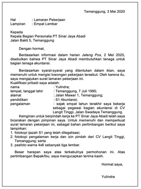 Cara Penulisan Surat Lamaran Pekerjaan Yang Benar Contoh Surat Resmi