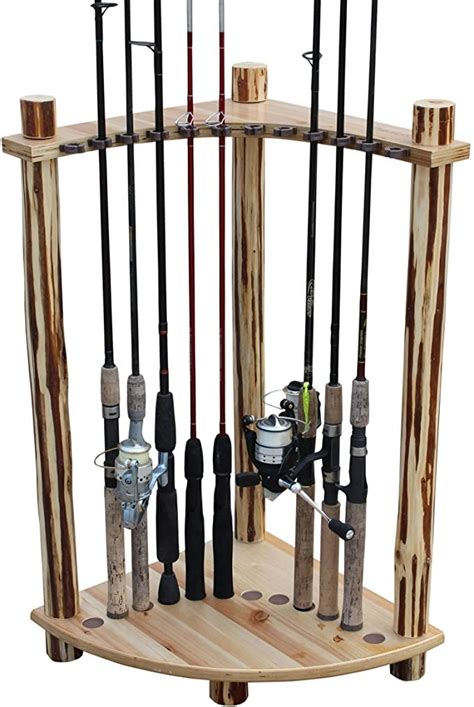 Rush Creek Creations Rustic Log 12 Fishing Rod Storage Corner Rack