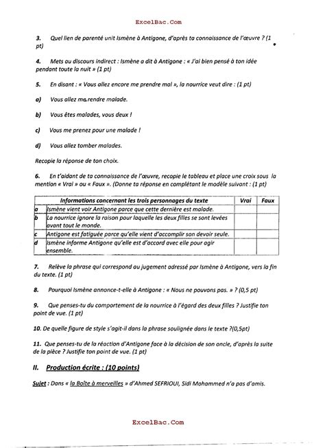 Fran Ais Bac Examen Blanc Alloschool