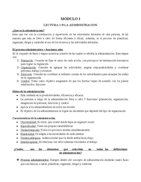 Resumen M Y M Adm Modulo Lectura La Administracion Qu Es La