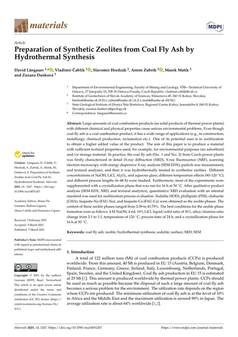 Pdf Preparation Of Synthetic Zeolites From Coal Fly Ash By