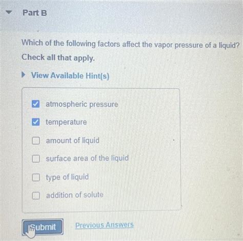 Solved Which Of The Following Factors Affect The Vapor Chegg