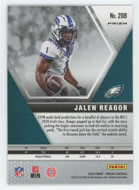 2020 Panini Mosaic Silver Prizm Jalen Reagor Rookie Philadelphia Eagles