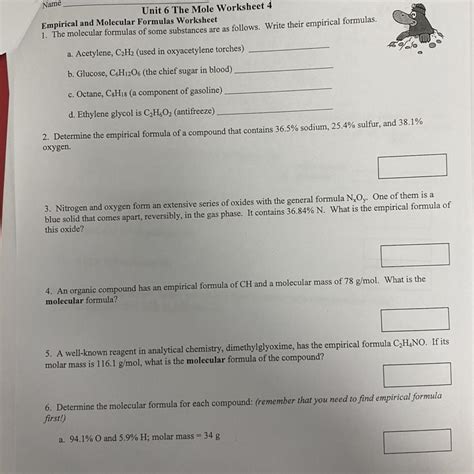 Unit 6 The Mole Worksheet 4 Empirical And Molecular Formulas Worksheet 1 The Molecular Formulas