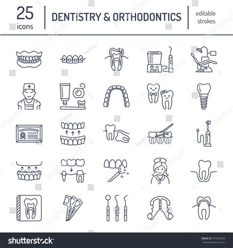 Dentista ícones De Linha De Ortodontia Vetor Stock Livre De