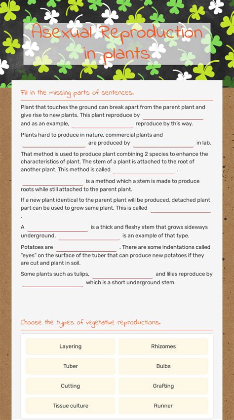 Asexual Reproduction In Plants Interactive Worksheet By Gamze Soysal Wizerme