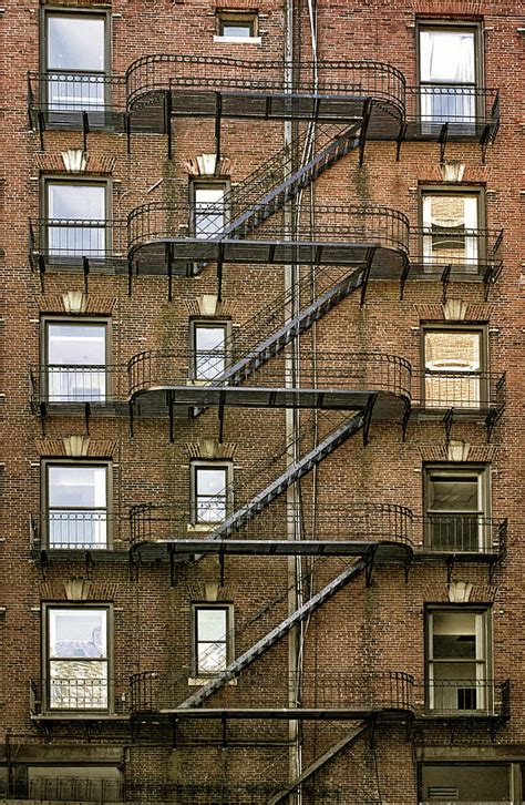 Rounded Zig Zag Fire Escape On Art Deco Brick Building In Downtown