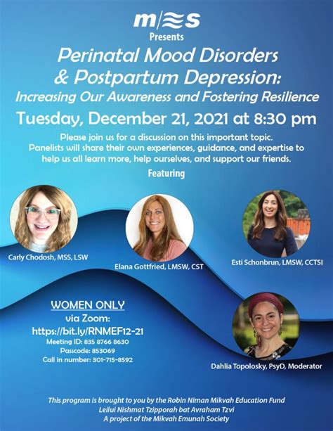 Perinatal Mood Disorders And Postpartum Depression Mikvah Emunah